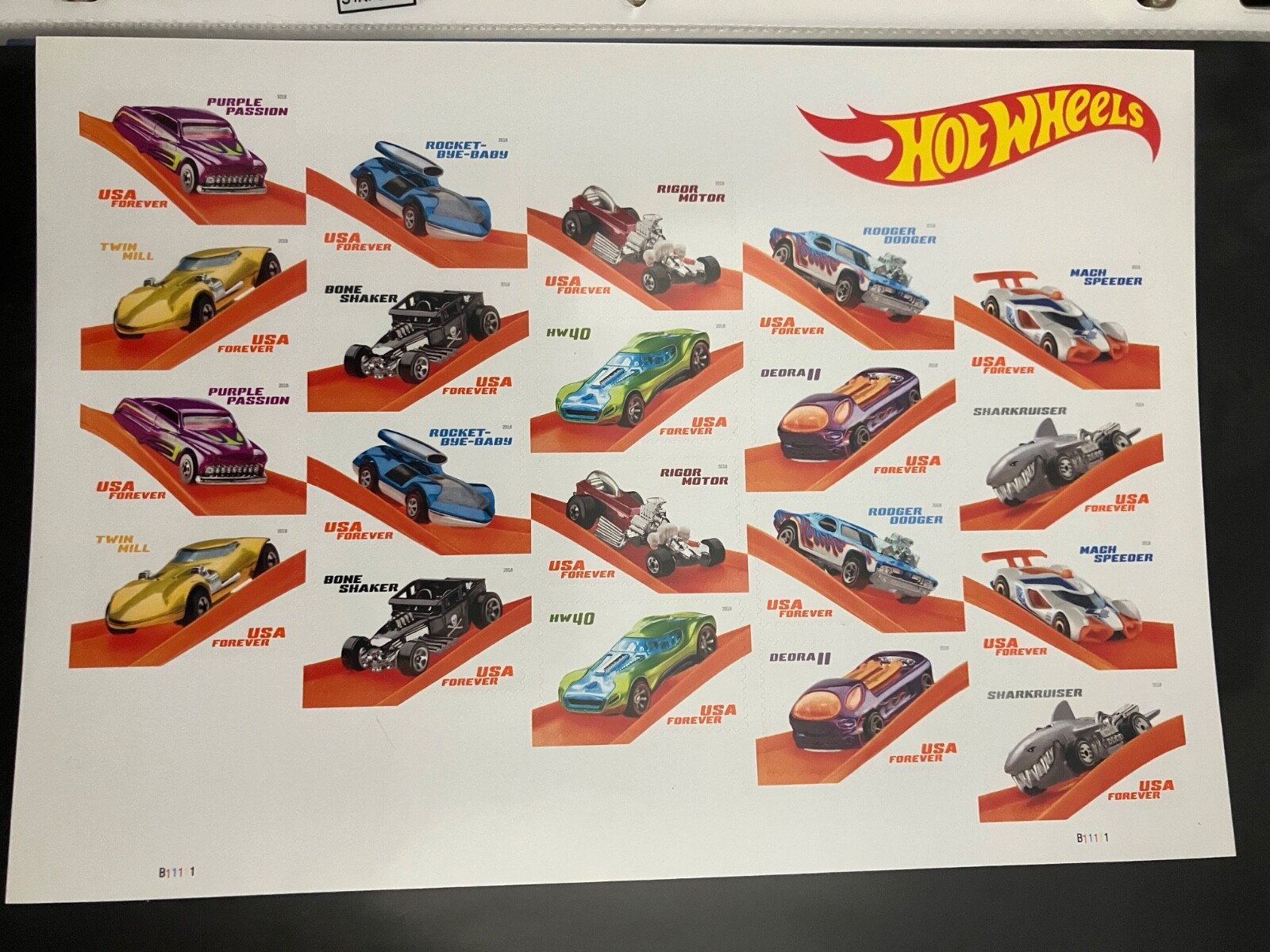 Hot Wheels 20 count USA Forever stamp sheet-NEVER USED