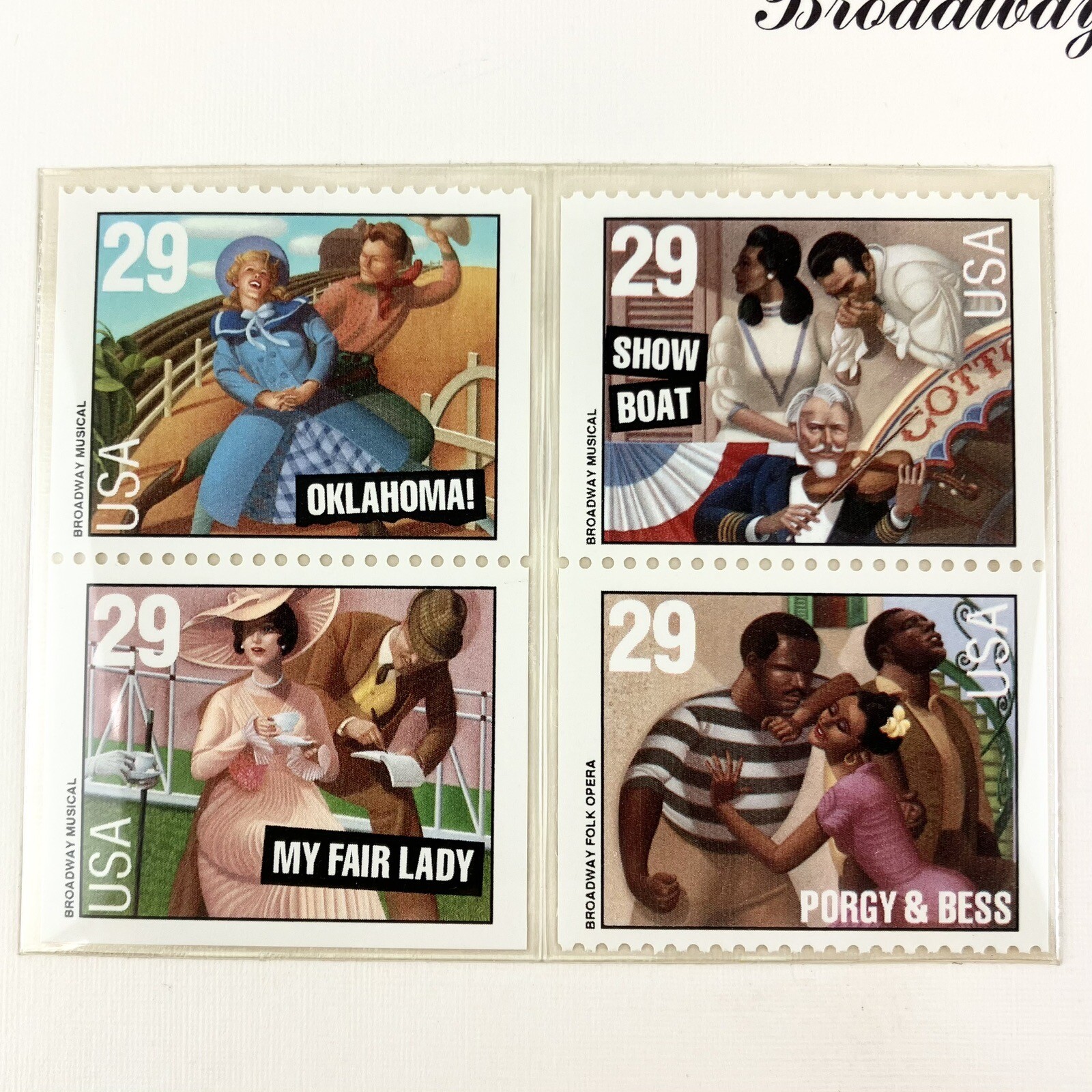 Donald Moss Broadway Musicals Postage Stamp Art USPS Farmable Gift 1993 Damaged