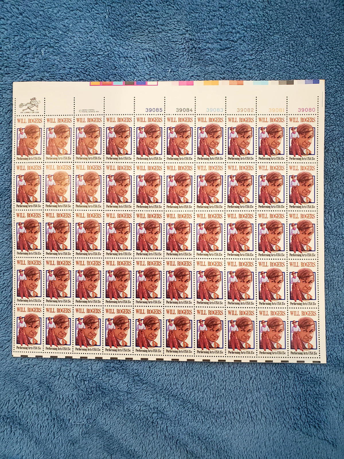1979 USPS Will Rogers Stamps – Sheet of 50 – *MNH* Cowboy Western