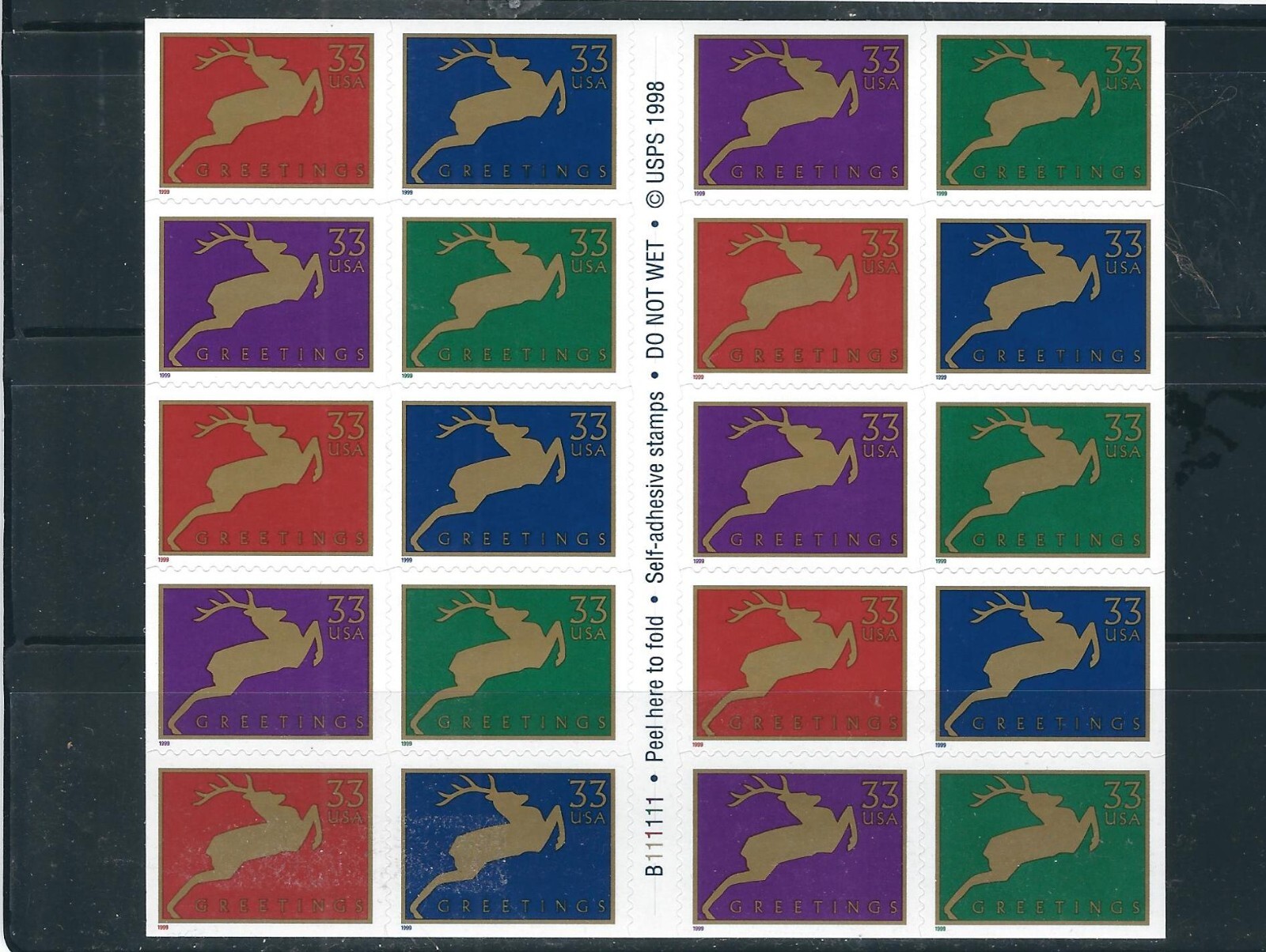 USA SC # 3363a Deer , Booklet Pane Of Twenty . MNH
