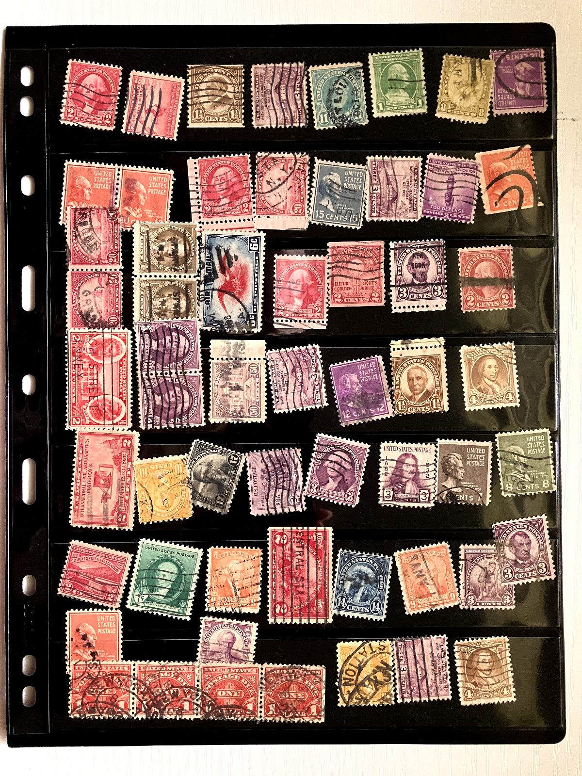 US stamps, 58 pc, some repeats, cancelled 1920th-1950, Air Mail, US Presidents