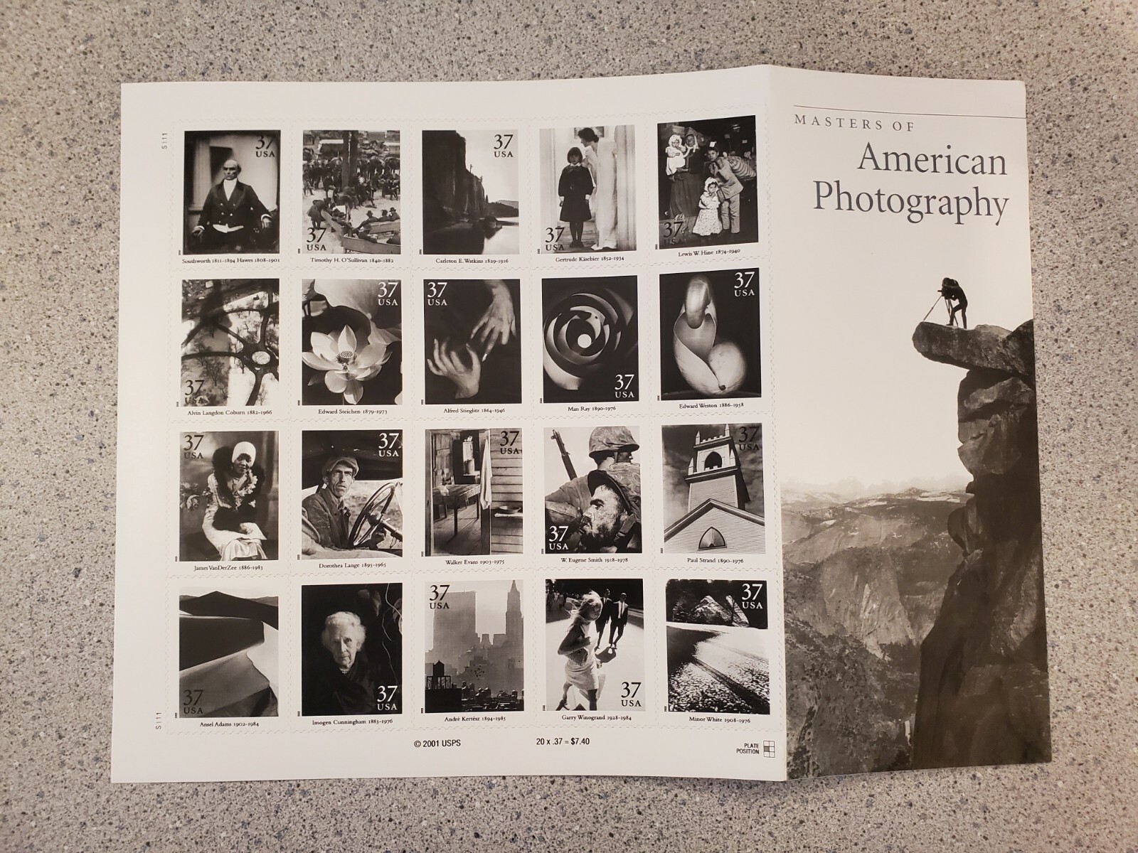 Masters of American Photography Stamps, 37 Cent, One Sheet