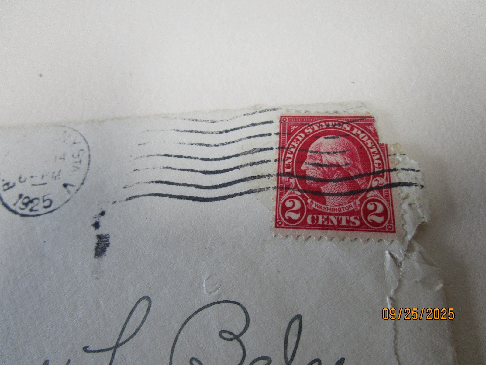 WASHINGTON 2 CENT STAMP ENVELOPE POSTMARKED 1925 BALSER ITHICA STAMP EPHEMERA