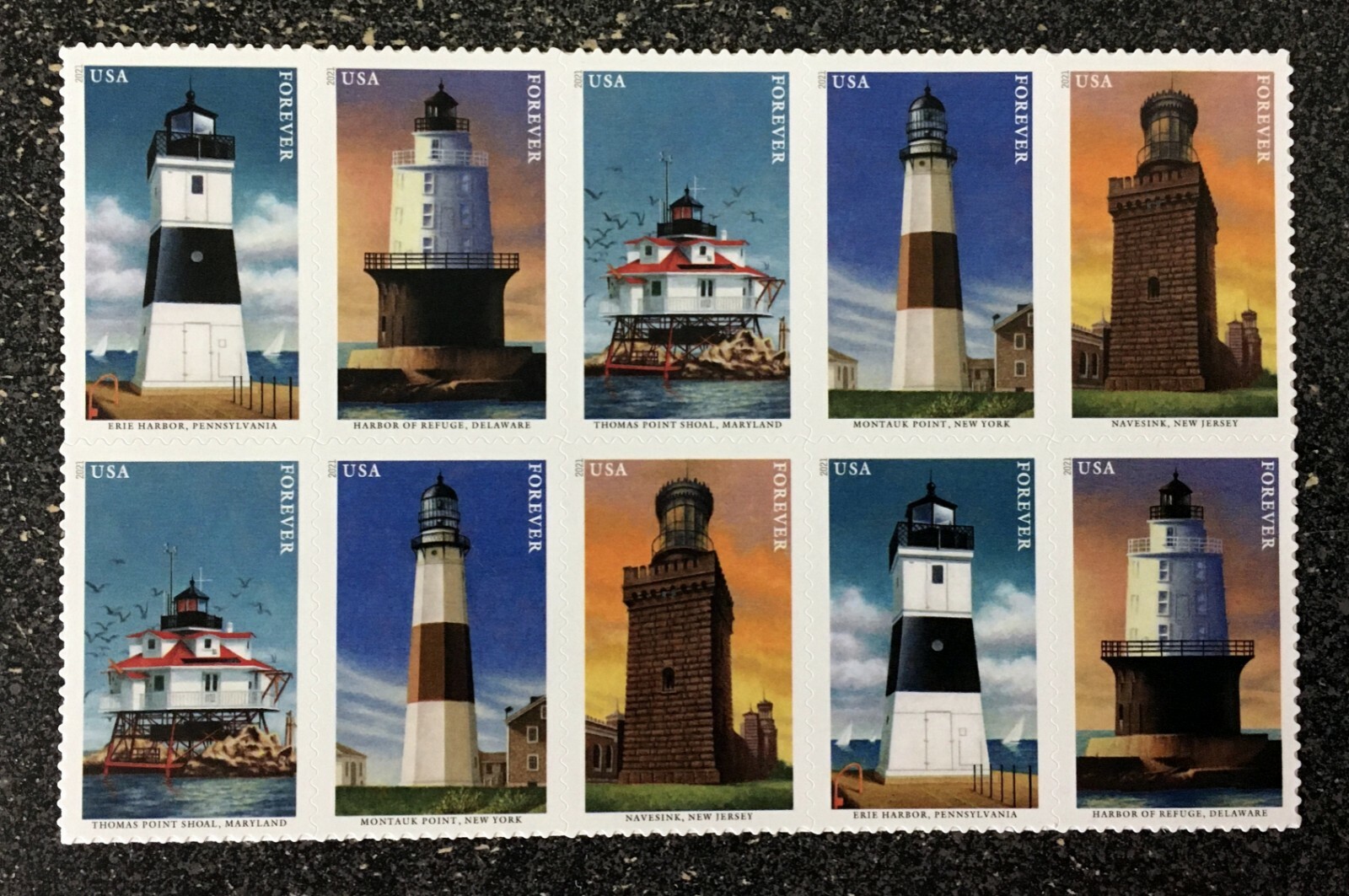 2021USA #5621-5625 Forever Mid Atlantic Lighthouse – Block of 10 From Sheet mint
