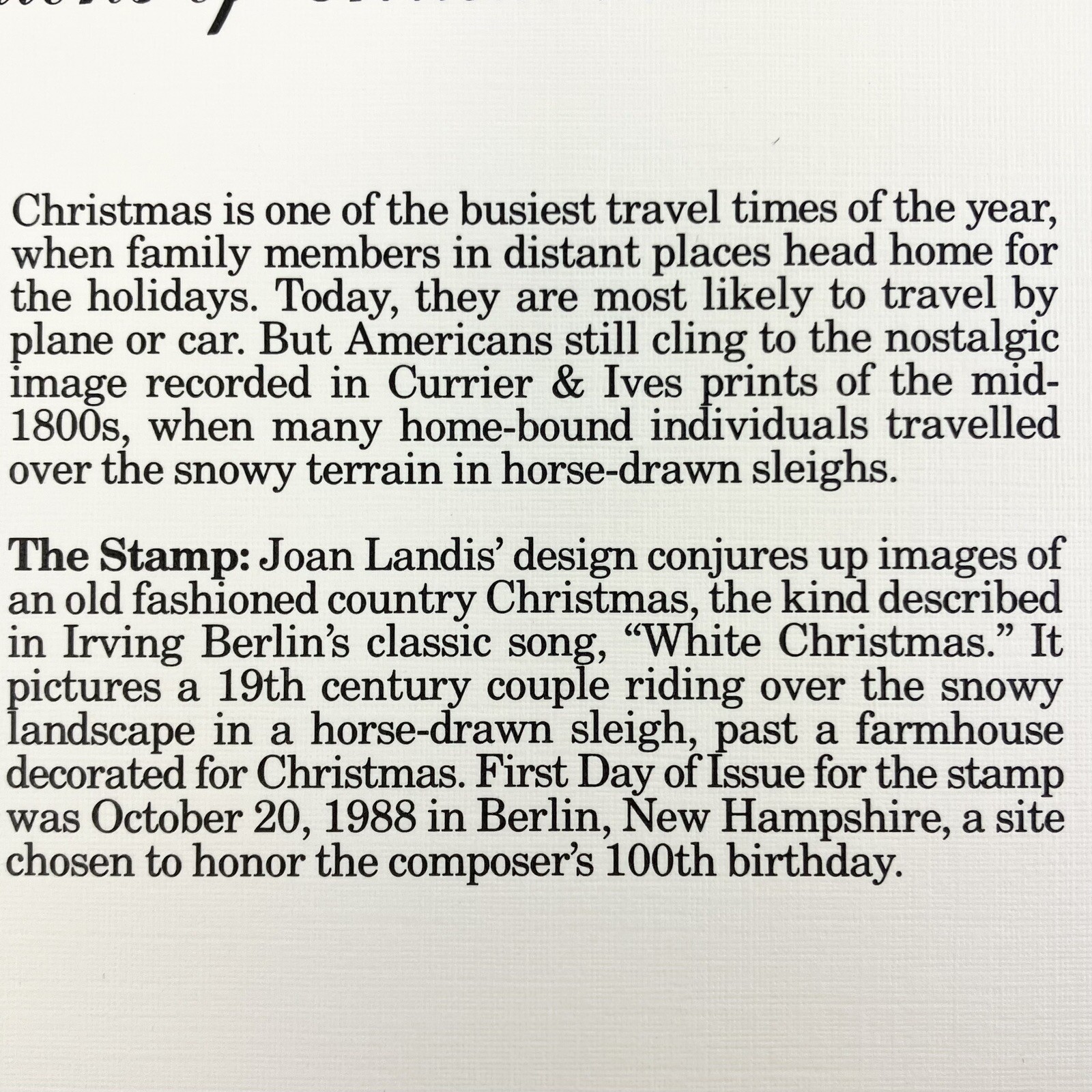 Dolli Tingle Traditions Of Christmas Postage Stamp Art USPS Farmable Gift 1988