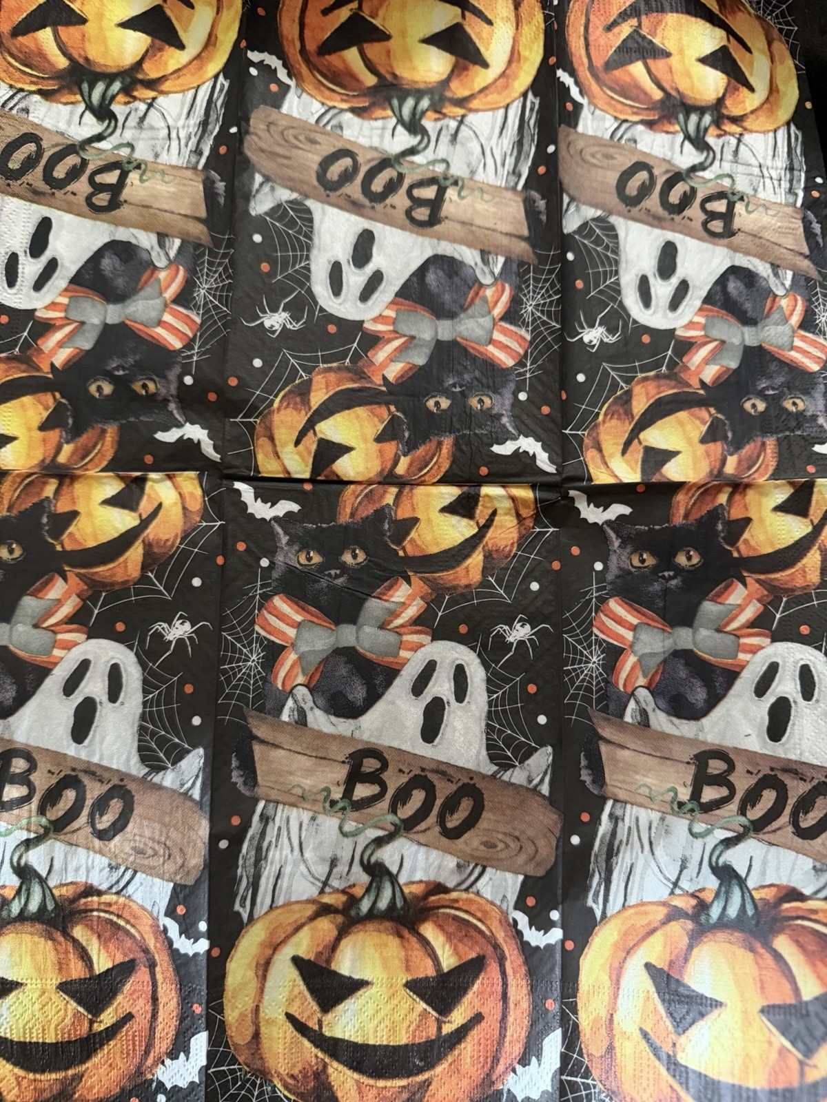 Two Individual dinner Decoupage Napkins/Halloween/Ghosts/pumpkins/web/orange/BOO