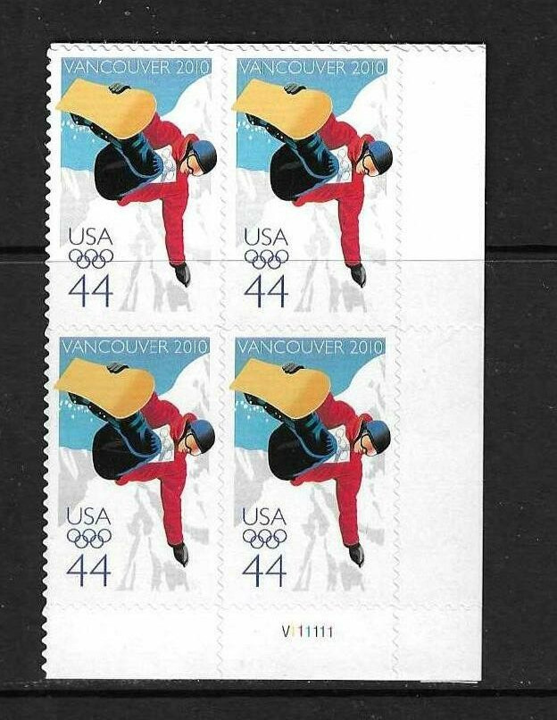 USA SC # 4436 Snowboarder / 2010 Winter Olympics . BLK4 , Plate number . MNH..