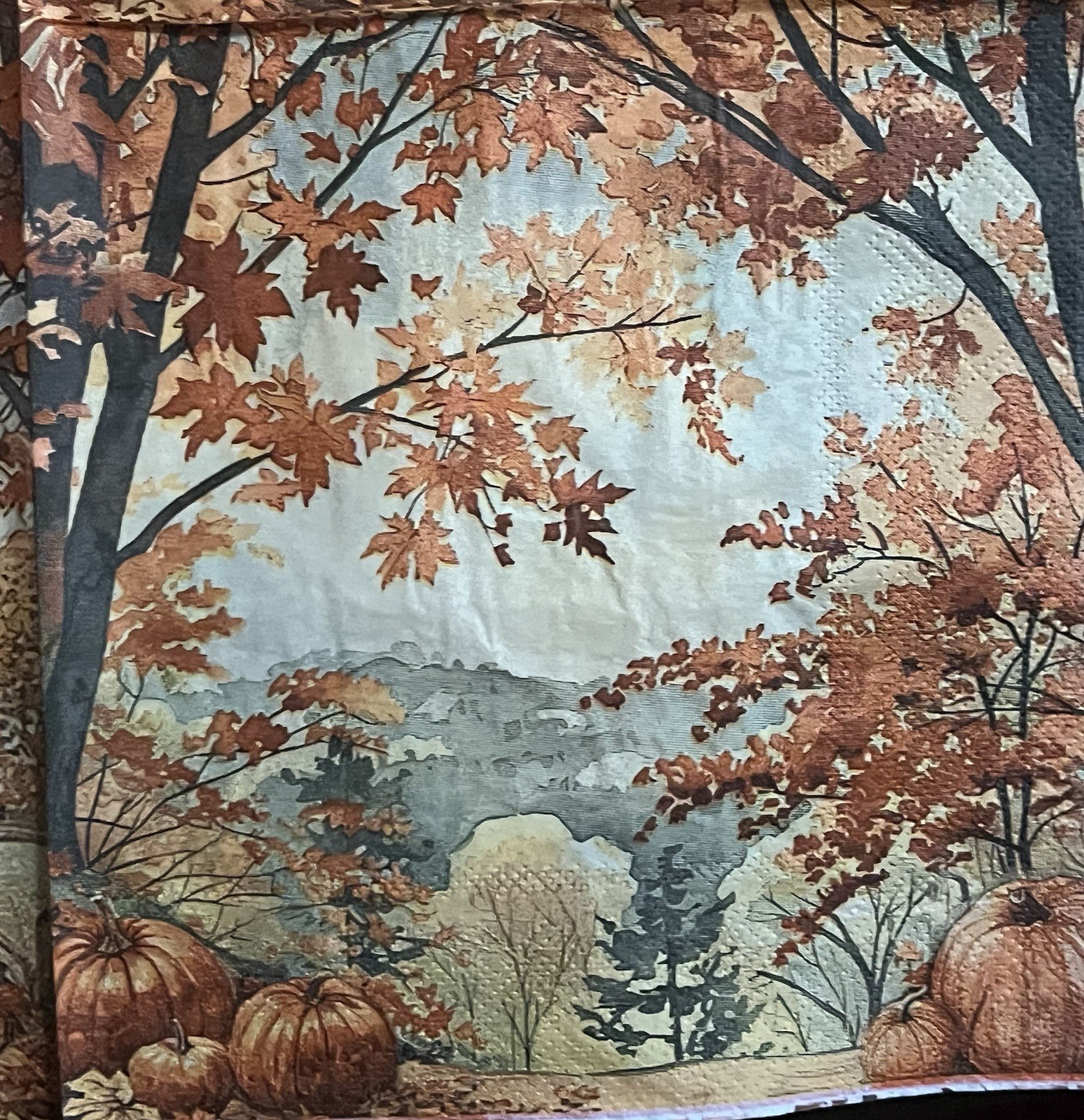 Three Individual Napkins Decoupage W/4 Fall Scenes/truck/Pumpkins Autumn Maple