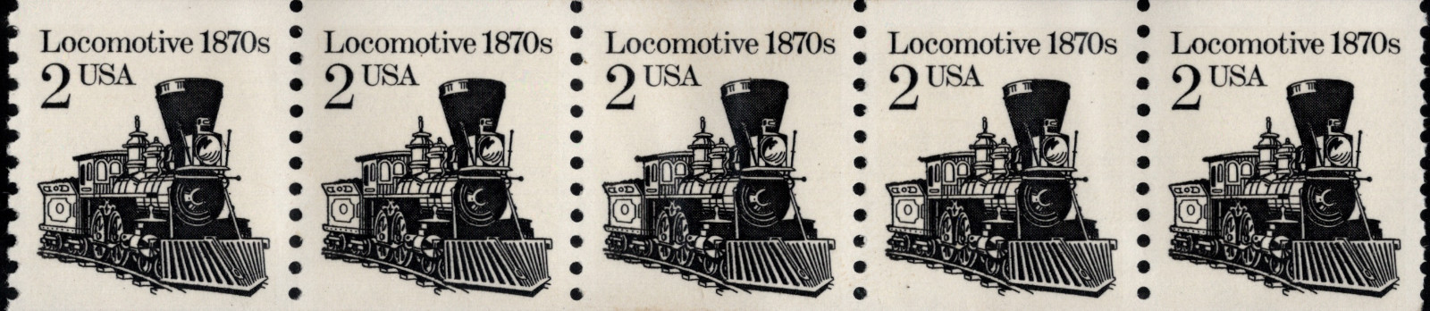 USA 1983 LOCOMOTIVE STRIP OF FIVE STAMPS , 2 CENT, SCOTT 2226 MNH