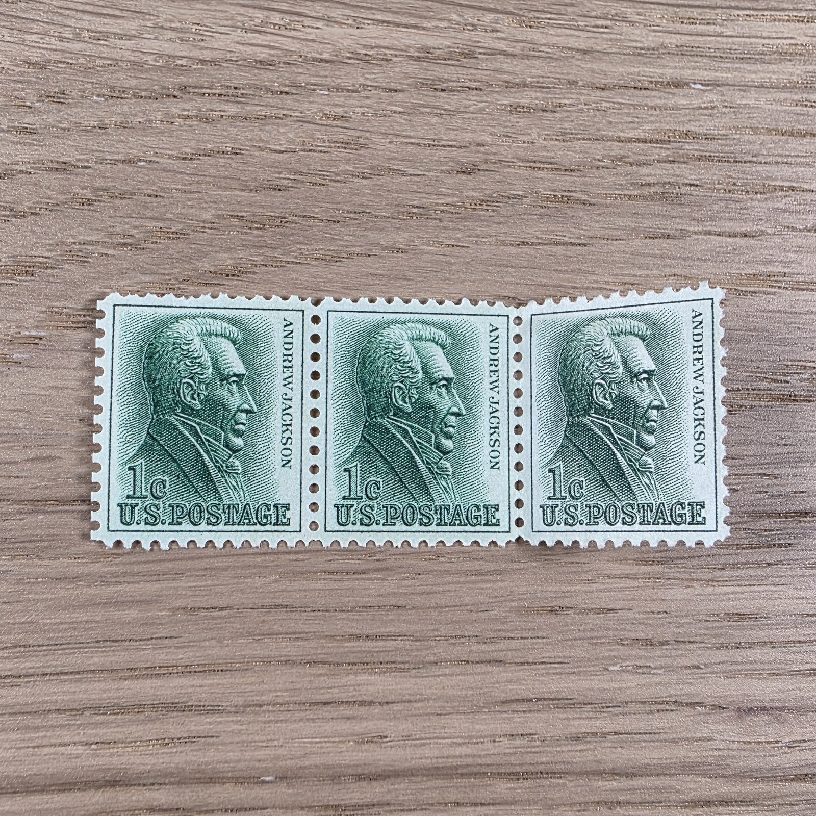 US Postage Stamp Strip of 3 1c Andrew Jackson Green Mint OG NH