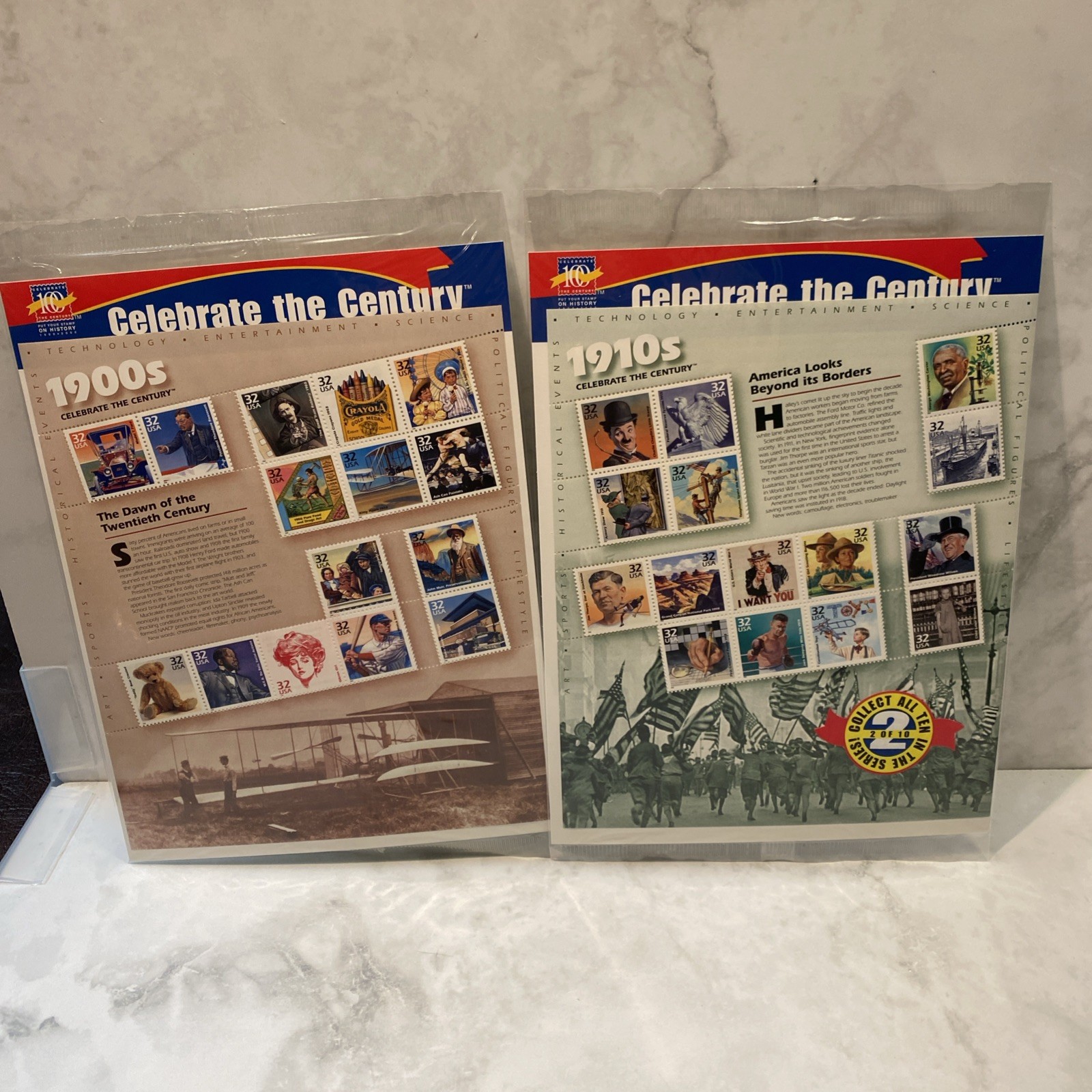 NEW CELEBRATE THE CENTURY 1900-1990. Complete 10 Sheet Set US Stamps USA GC2