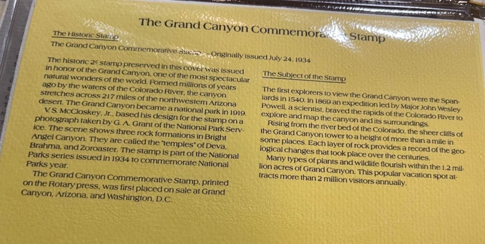 The Grand Canyon commemorative stamp originally issued July 24,1934