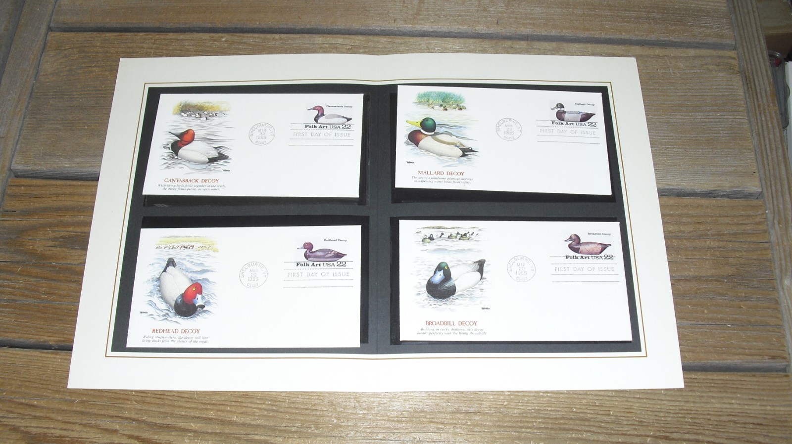 Vintage 1985 America’s Antique Duck Decoy Stamps First Day Covers (4) – Mint