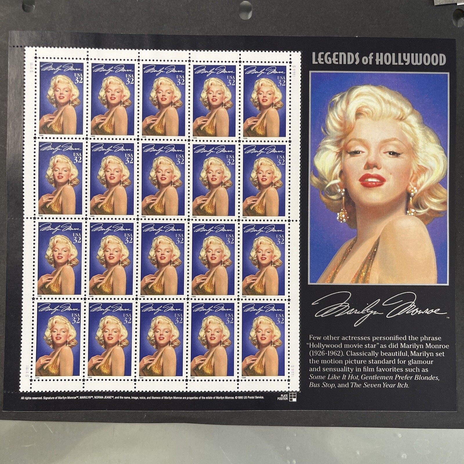 US #2967 Legends Of Hollywood – Marilyn Monroe – Pane Of 20 MNH