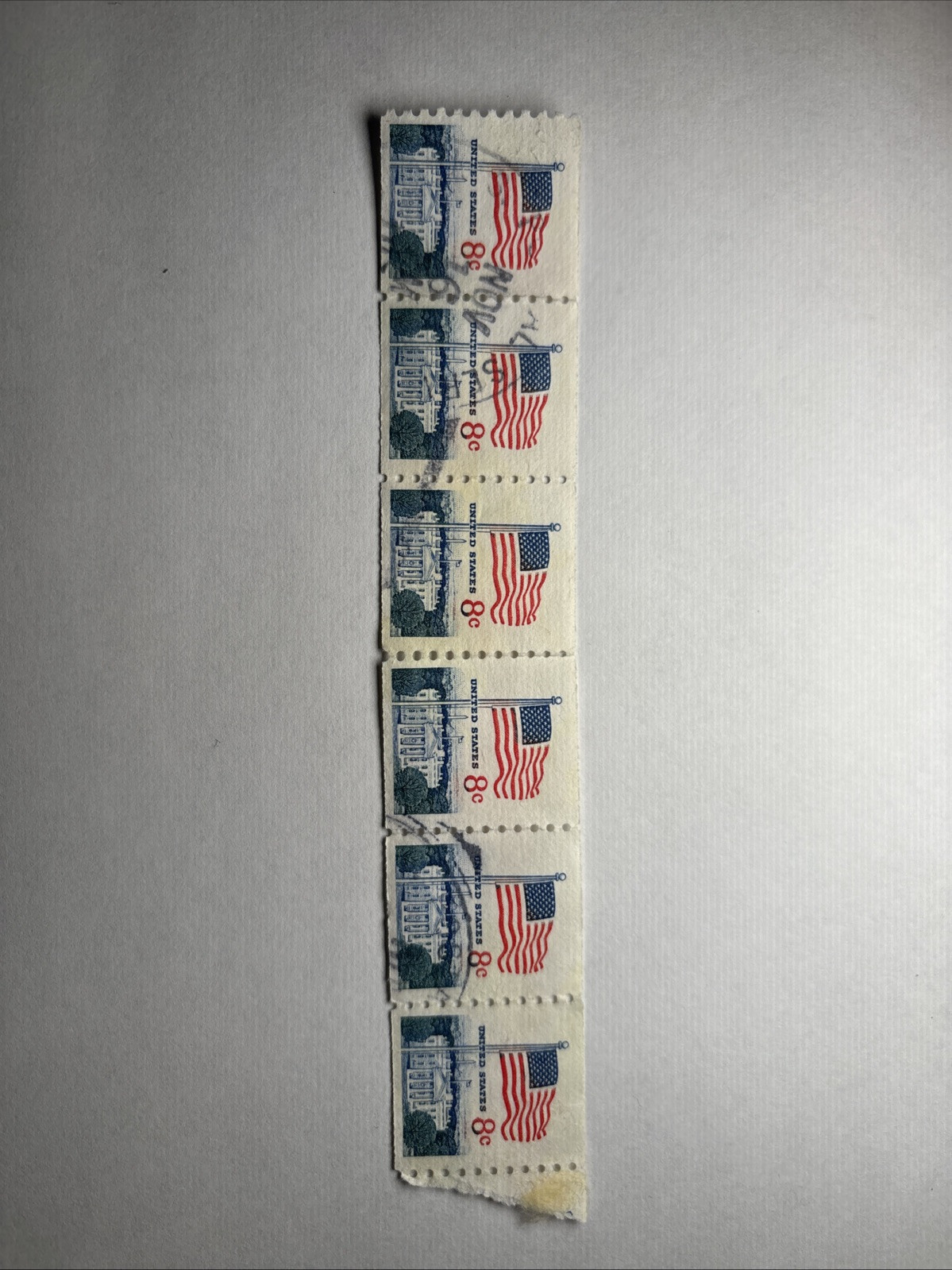 6 Connected United States 8c Stamps With White House And United States Flag