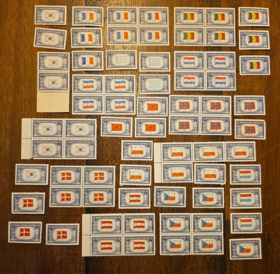 Lot of 75+ Vintage 1943 U.S. Overrun Countries Stamps – WWII Allied Nations K