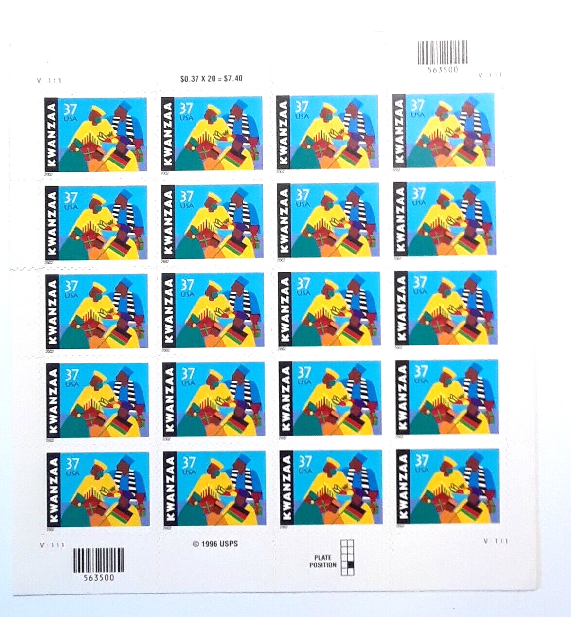 Three Panes x 20 = 60 of KWANZAA 37¢ African-American Holiday US Stamps USA 3673