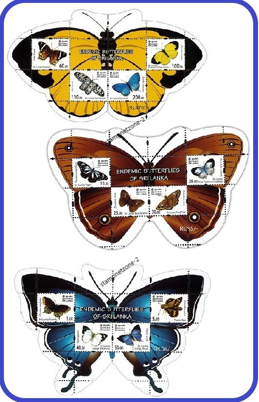 ENDEMIC BUTTERFLIES OF SRI LANKA – 1 – 3 (2022) – Miniature Sheet – All Three