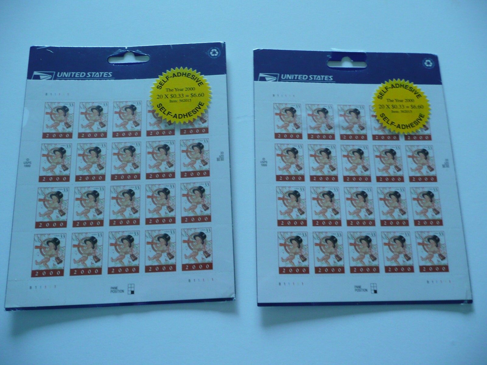 2000 New Year 20 Stamps 33c Self-Adhesive, Souvenir Sheet USPS 1999
