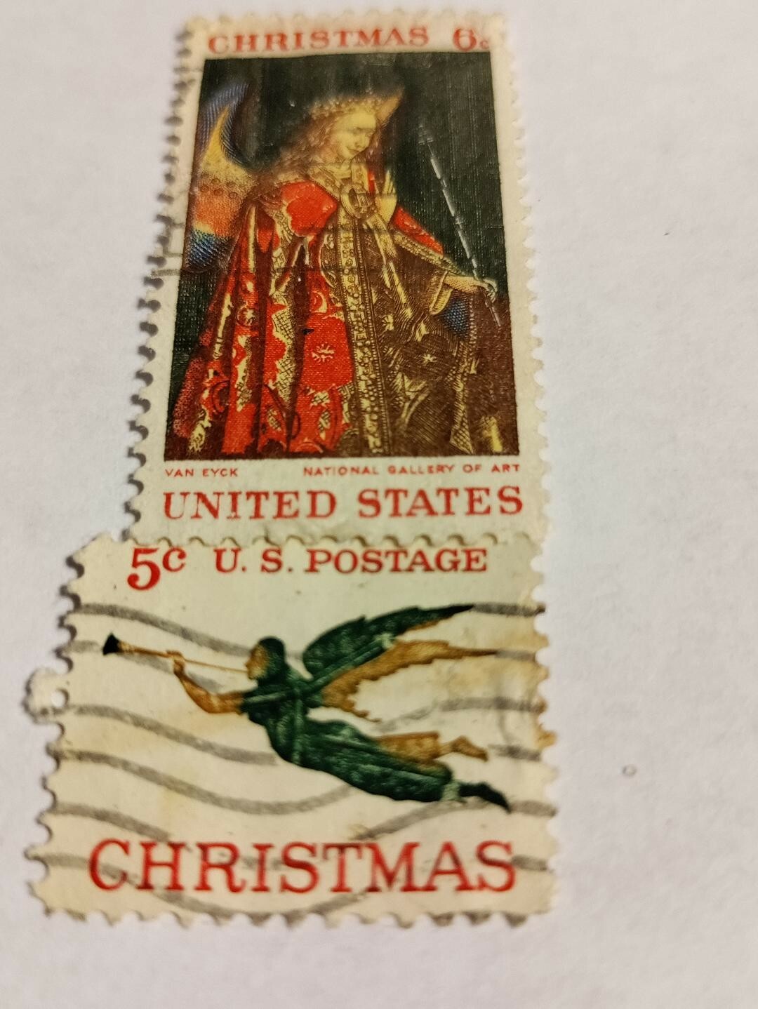 1968 The Annunciation Christmas 6 cent  and 1965 Christmas Angel 5 cent Stamps