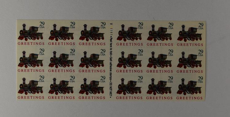 US SCOTT 2719a BOOKLET OF 18 TOY TRAIN ENGINE GREETINGS STAMPS 29 CENT FACE MNH