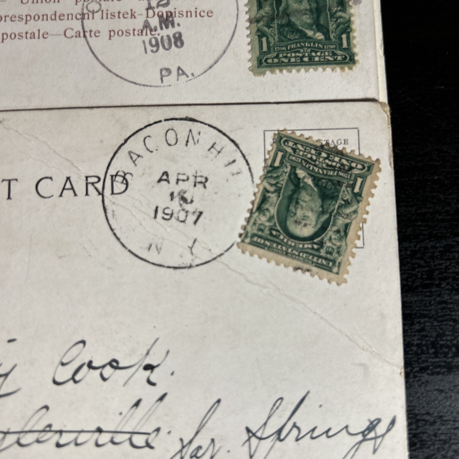 1 Cent Stamps Green Ben Franklin Stamp Postal Postmarked 1907-1910 Rare x 4