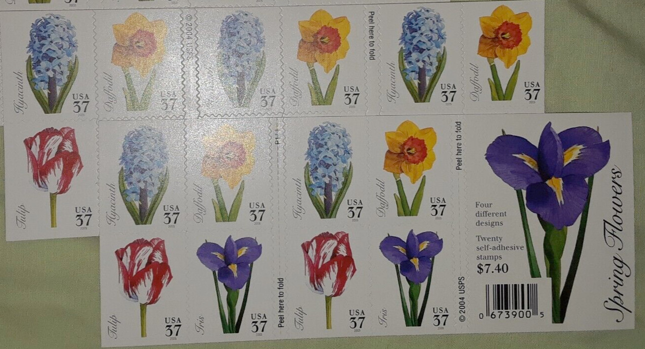Two (2) Panes x 20 = 40 of SPRING FLOWERS 37¢ US Postage Stamps. USA Sc # 3903b