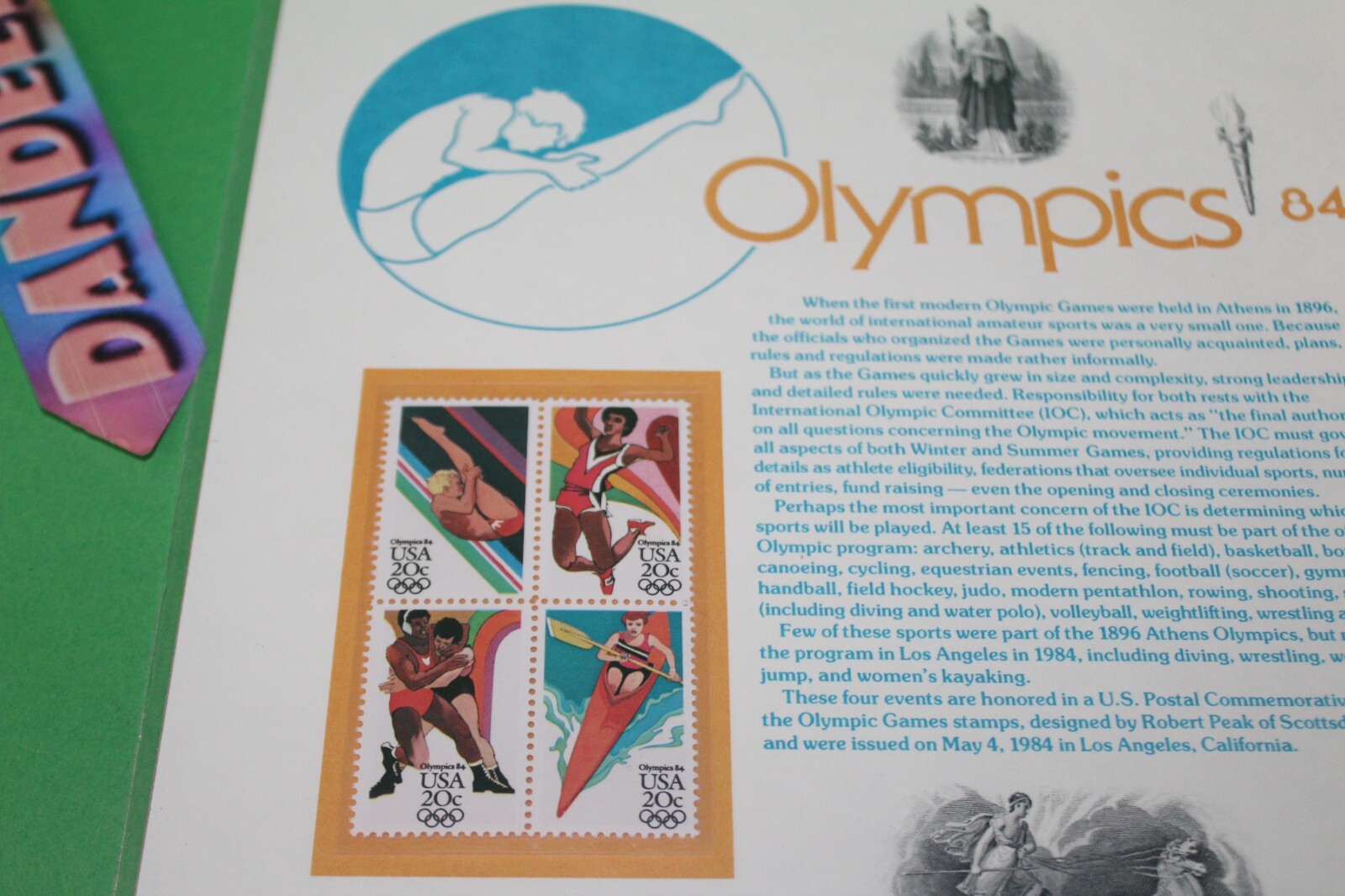 American Commemoratives Olympics 84 USPS Stamps Panel 215 May 4, 1984