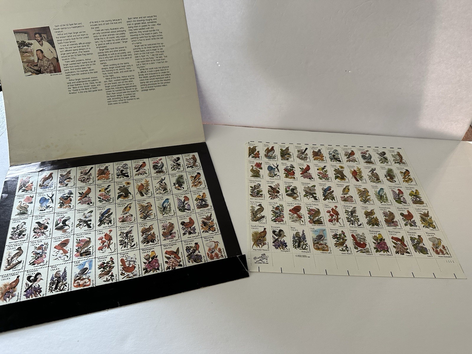 Full sheet 20 cent state bird stamps With Folder