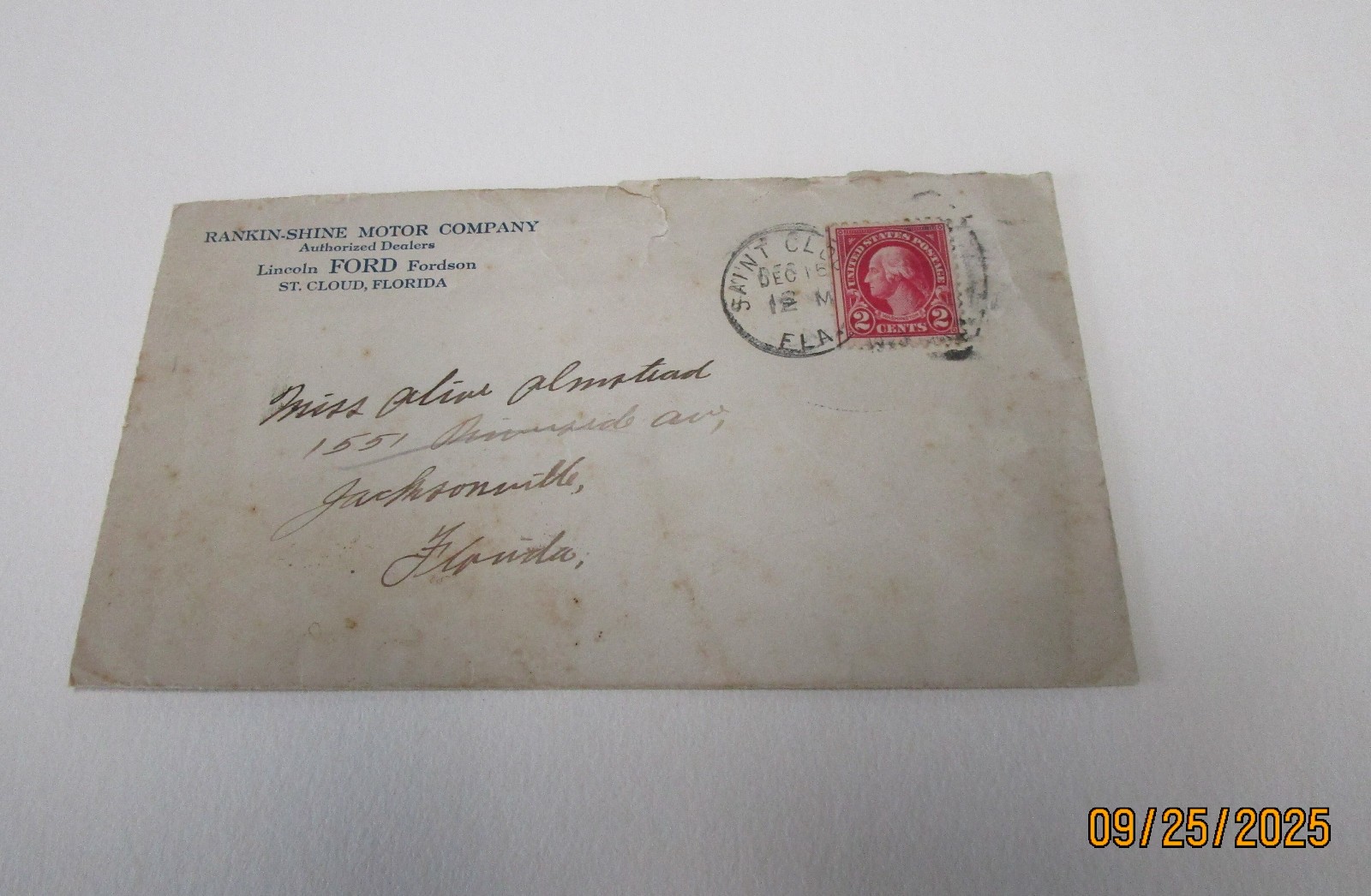 WASHINGTON 2 CENT STAMP ENVELOPE POSTMARKED 1912? STAMP EPHEMERA