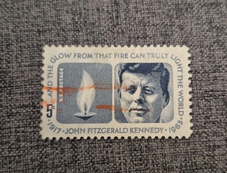 1964 John F Kennedy Memorial 5 Cent Deep Blue Stamp Used Great Condition