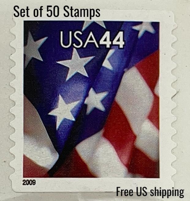 50 Unused 44c US Flag Postage Stamps $22 Face Value Discount Mailing RSVP