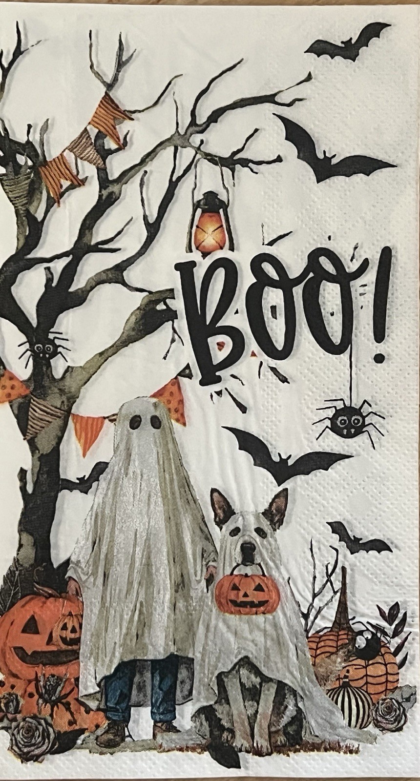 Three Individual dinner Decoupage Napkins/Halloween/Black Cat/pumpkins/BOO Ghost