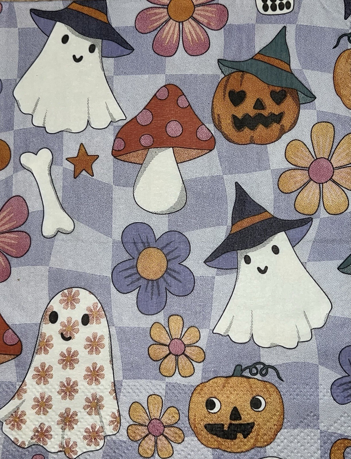 TWO Individual Lunch Napkins Decoupage Halloween Pumpkins Ghosts Fall- Flowers