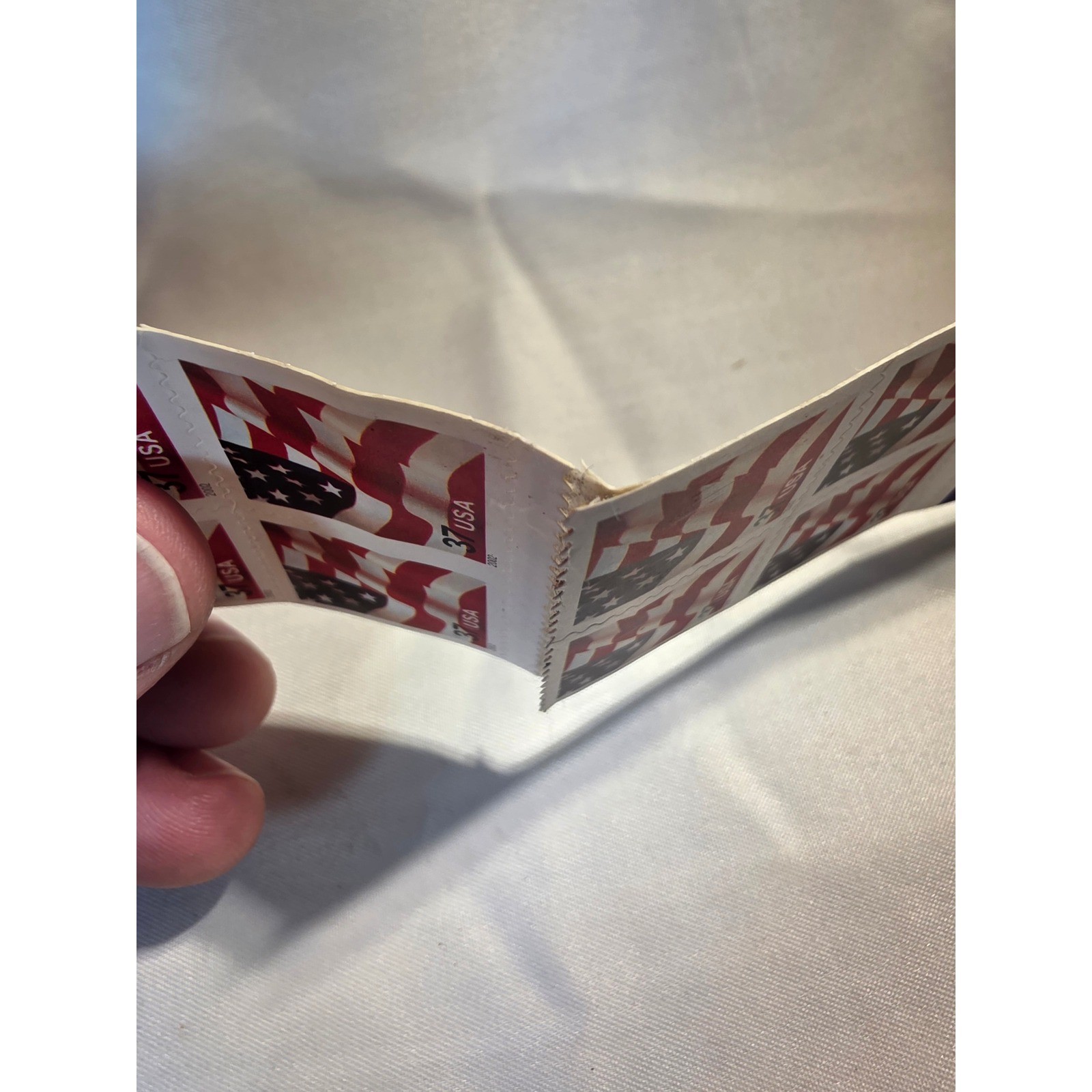 2002 USPS US Flag 37 Cent First Class Self Adhesive Stamps Partial Booklet Strip