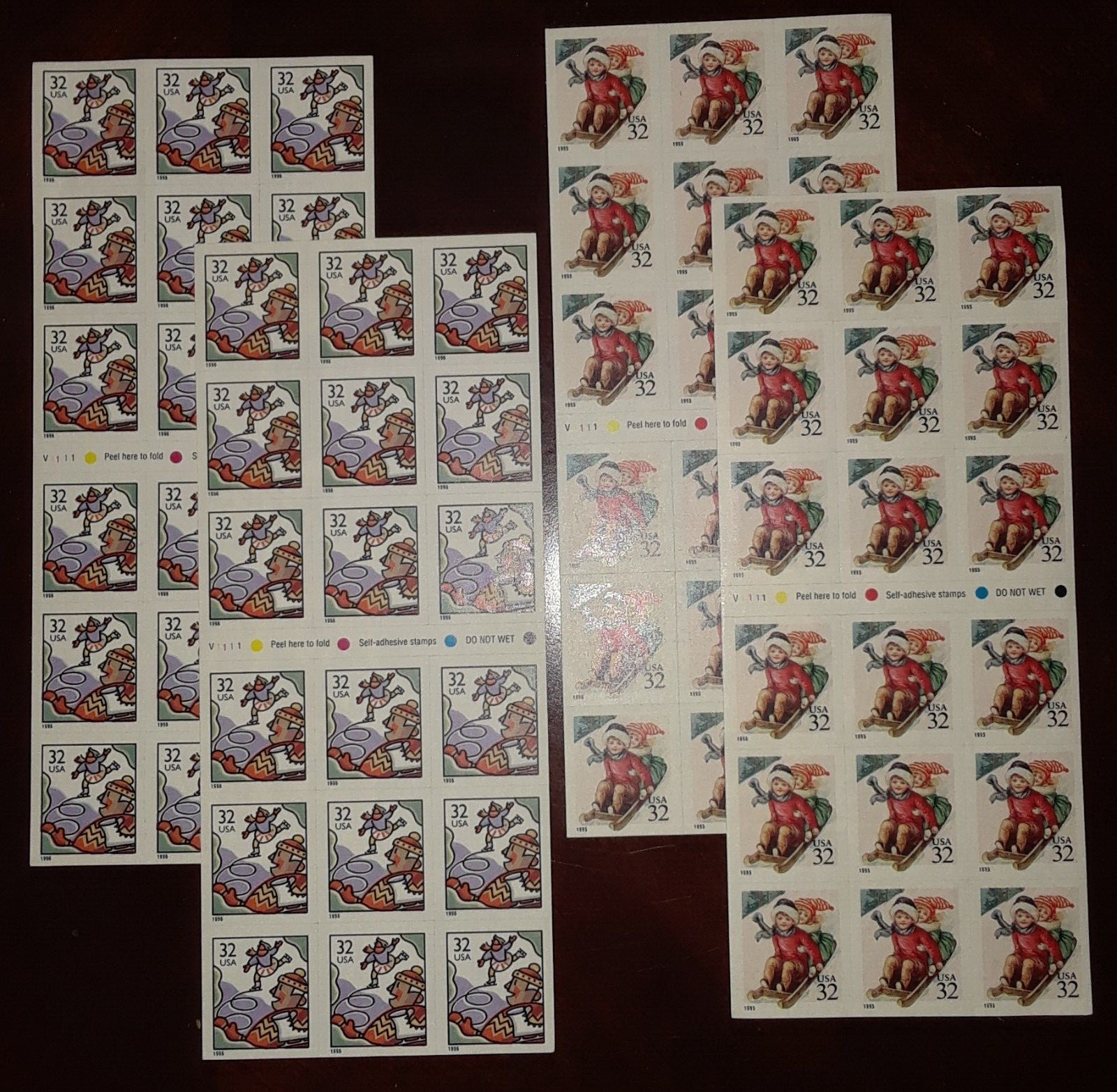 Combo 4×18 = 72 of 32¢ US Stamps Holiday SKATERS # 3117a & SLEDDING # 3013a