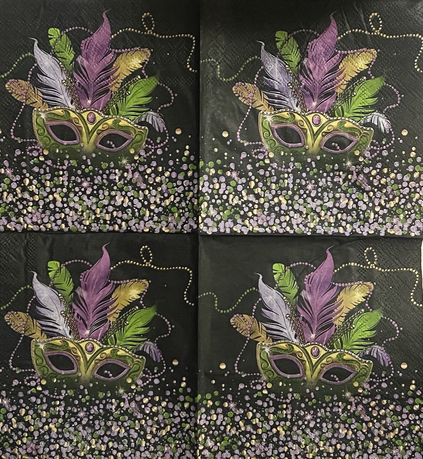 TWO Individual Decoupage Craft napkins Beverage Mardi Gras Purple Masque 5”