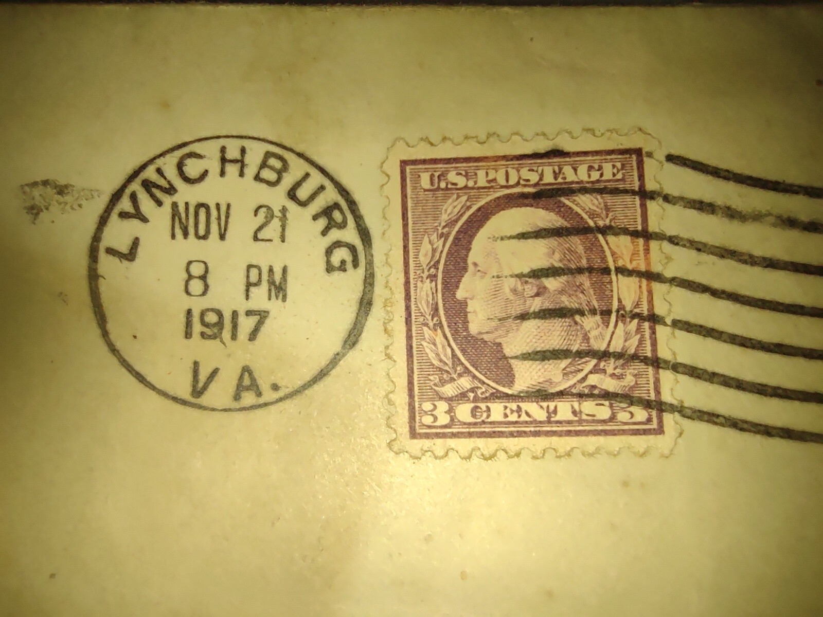 # 489-1917 3c Washington, violet Envelope from The Lynchburg National Bank 1917
