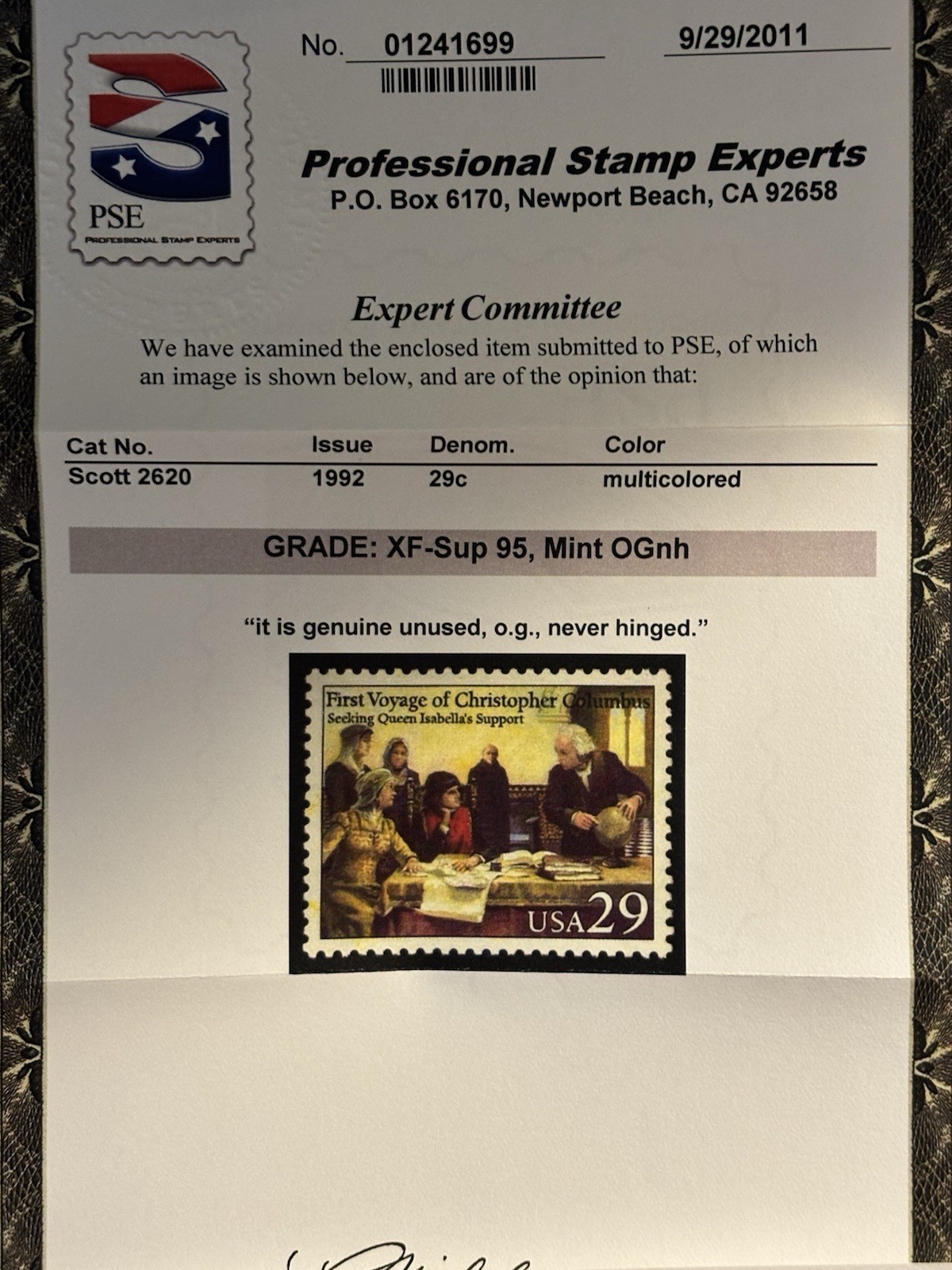 US Stamps #2620-23 Voyage of Columbus XF-Superb Certs