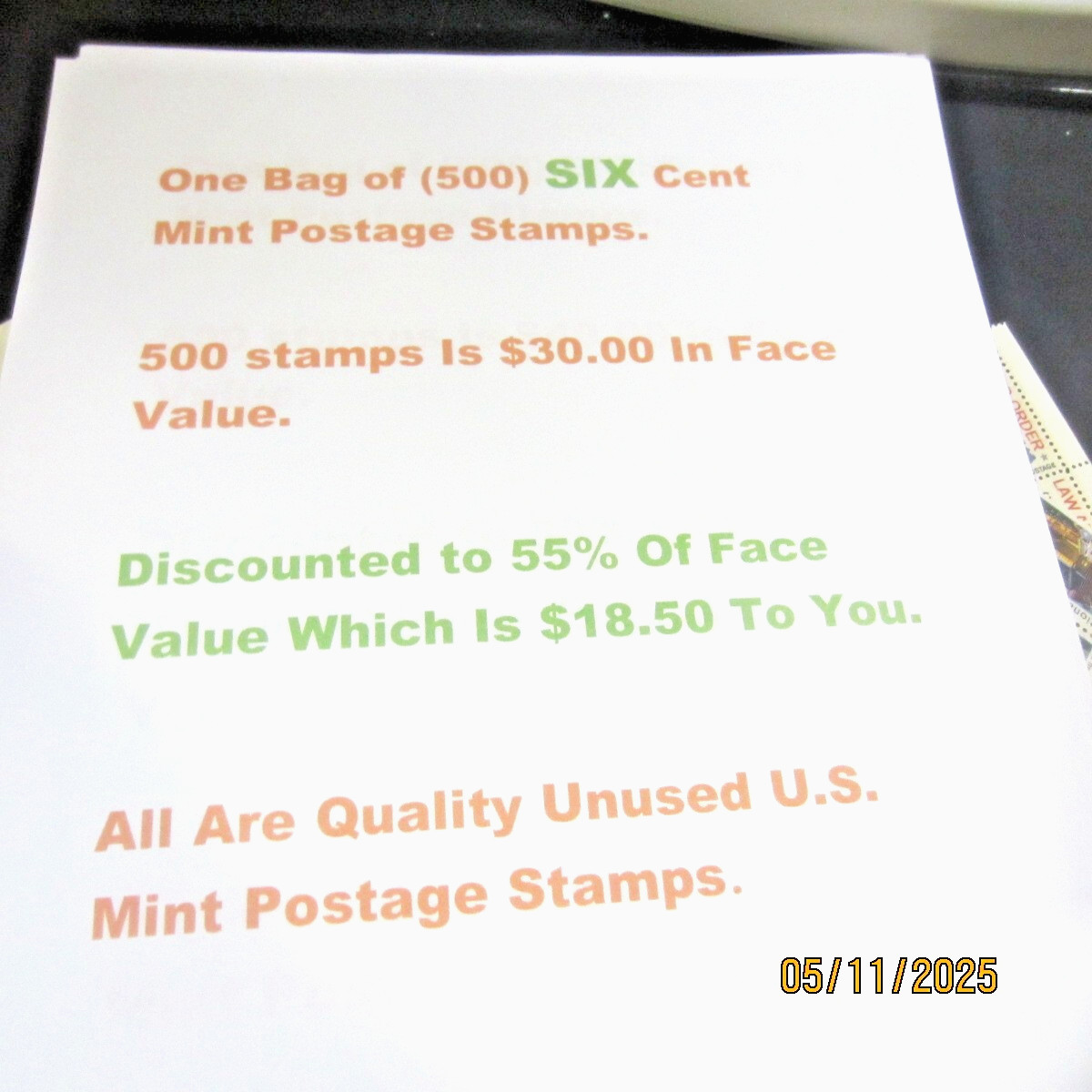 (500) SIX Cent Mint Unused Postage Stamps* Buy At 55% Of Face Value *STK b