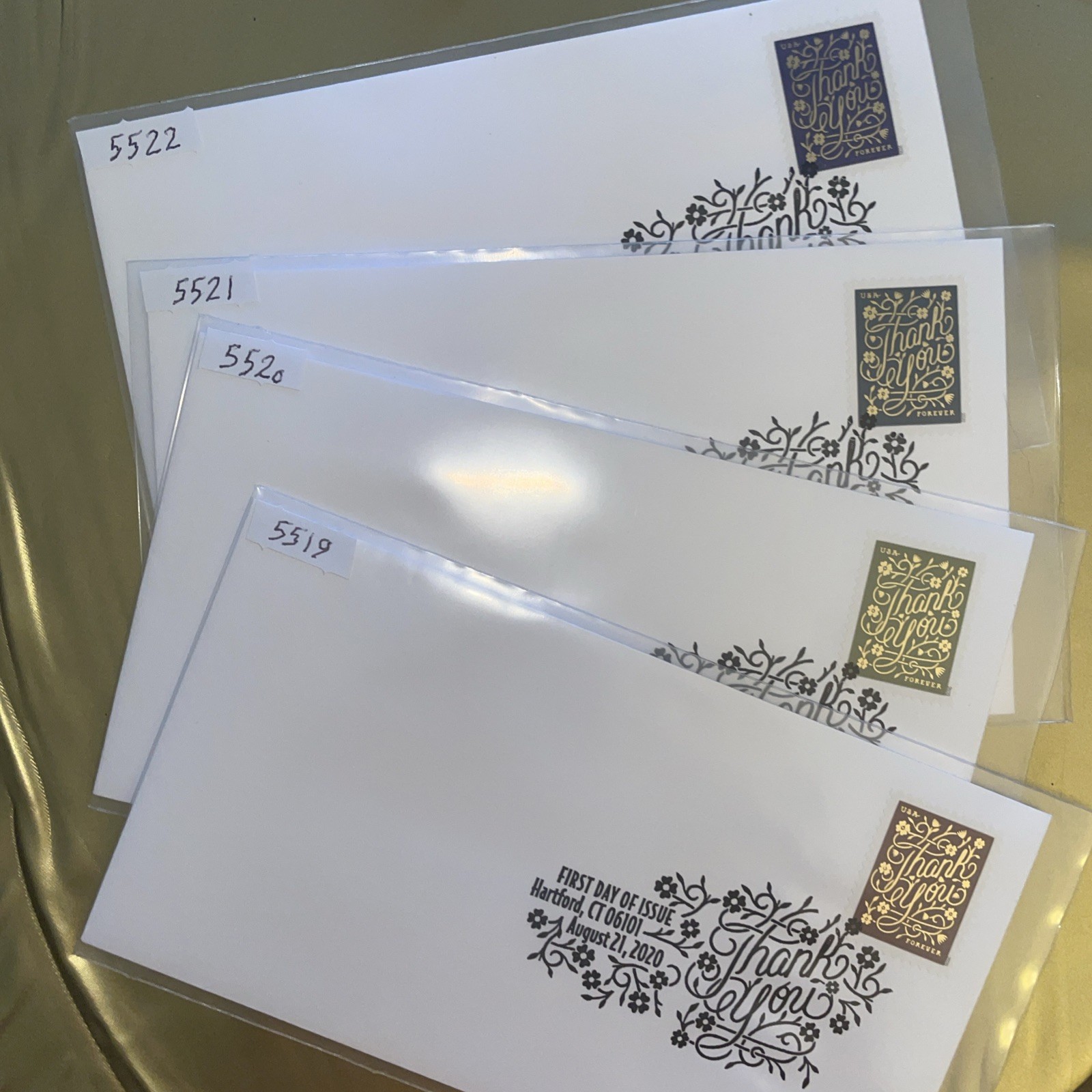 Thank You Pane of 20 + 3 Blocks Of 4 Forever Stamps + 4 FDC & 4 DCP envelopes