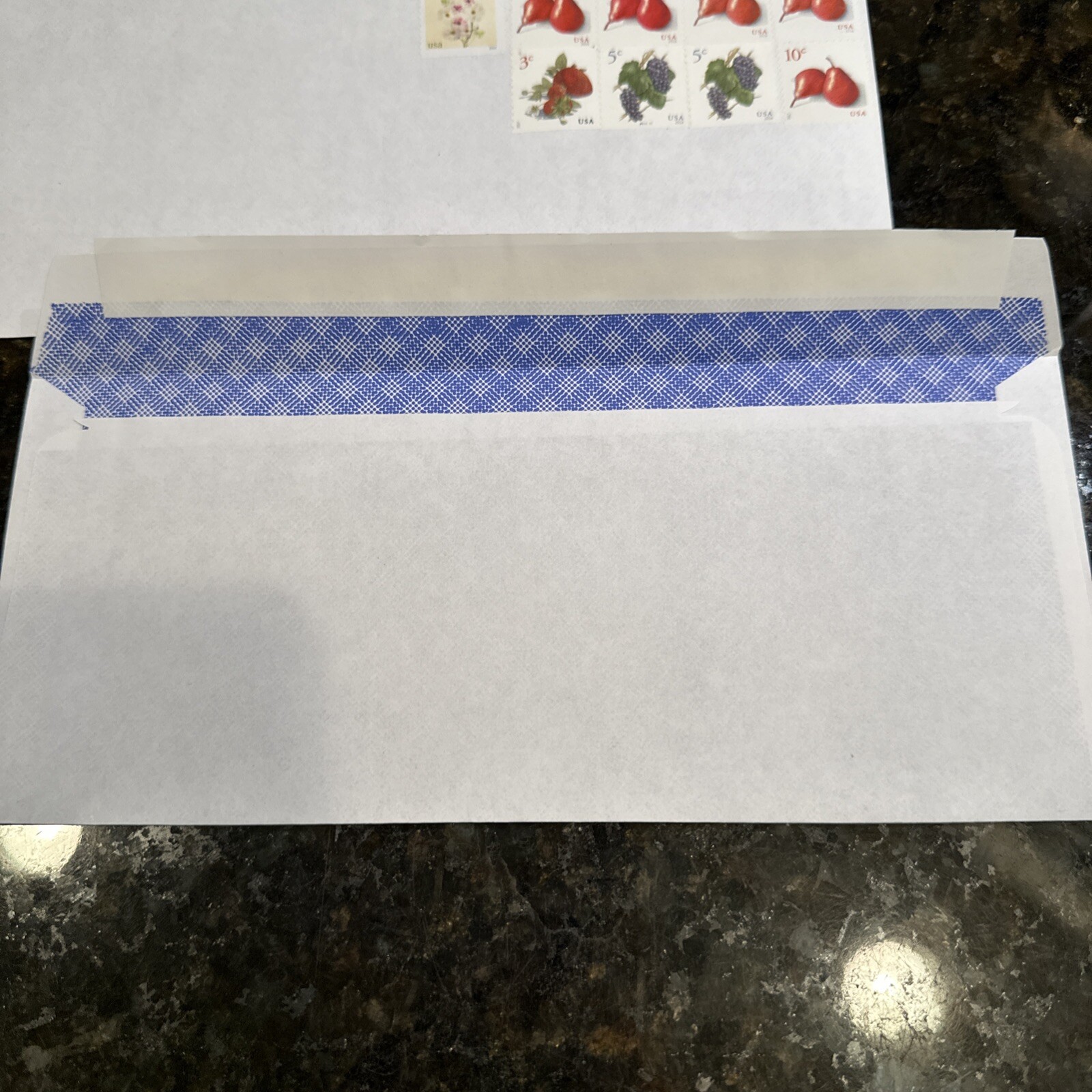 50 PRE-STAMPED #10 “PEEL & SEAL” SECURITY ENVELOPES w/TOTAL OF .63 CENTS ON EA