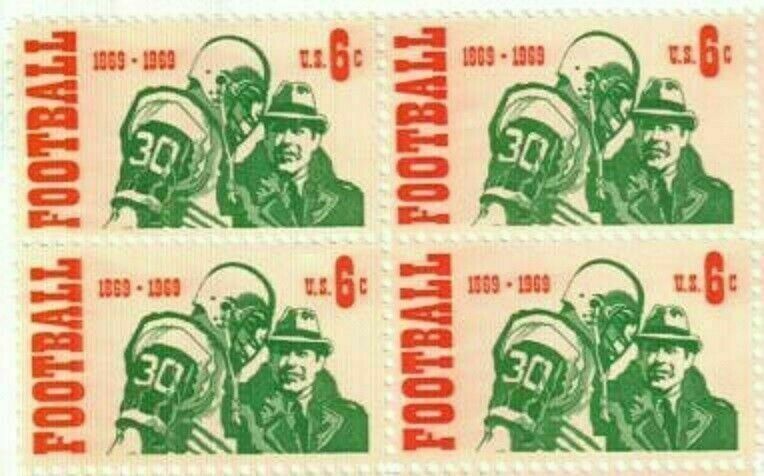 FOOTBALL INTERCOLLEGIATE-Block of 4 Collectible Unused 1969 Stamps-FREE SHIPPING