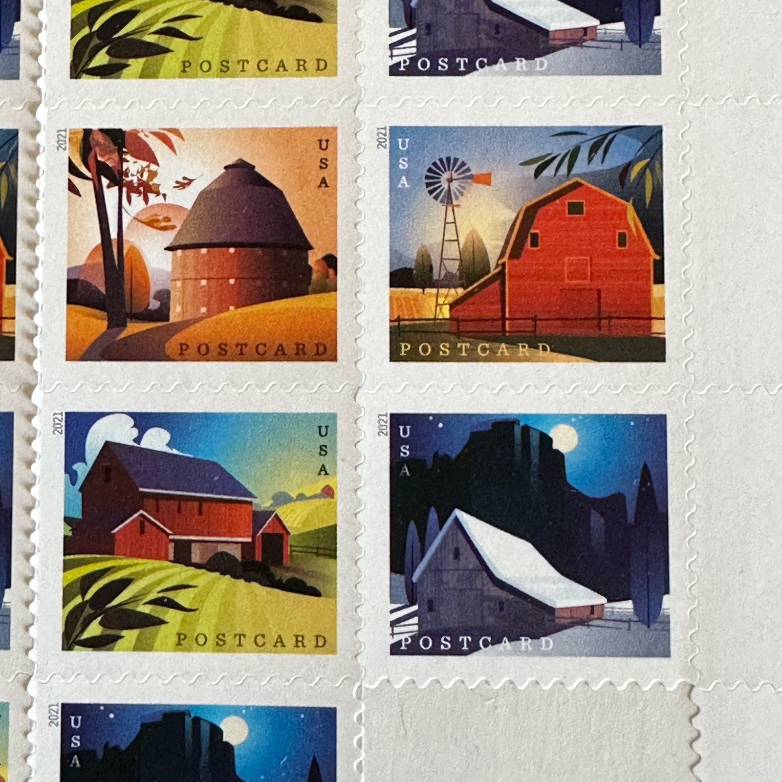 2021 USPS Barn POSTCARD Forever Postage Stamps – Sheet of 20 Stamps MNH