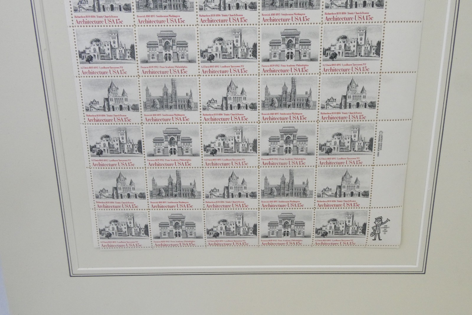 Lot 3 Full Sheets USPS Stamps 15¢ Architecture 20¢ Brooklyn Bridge Mounted