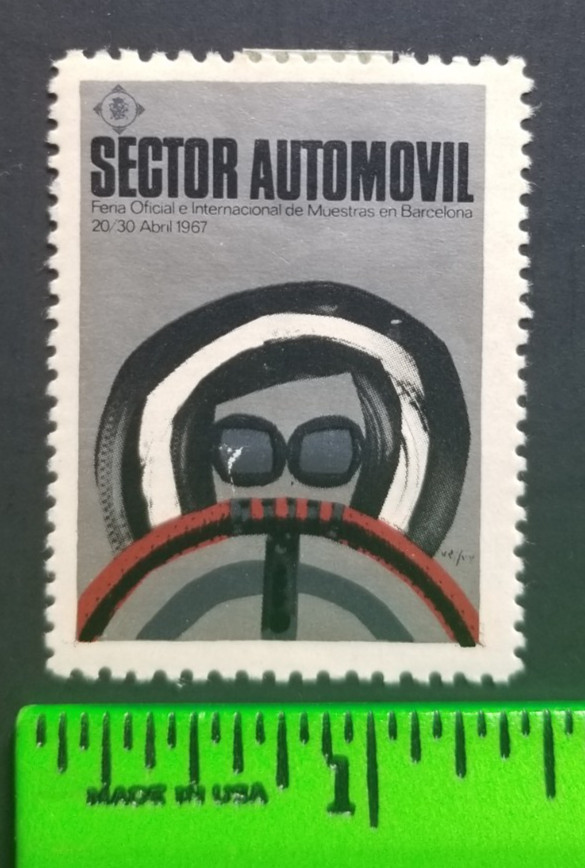 Vintage 1967 Automobile Trade Fair Barcelona Poster Stamp