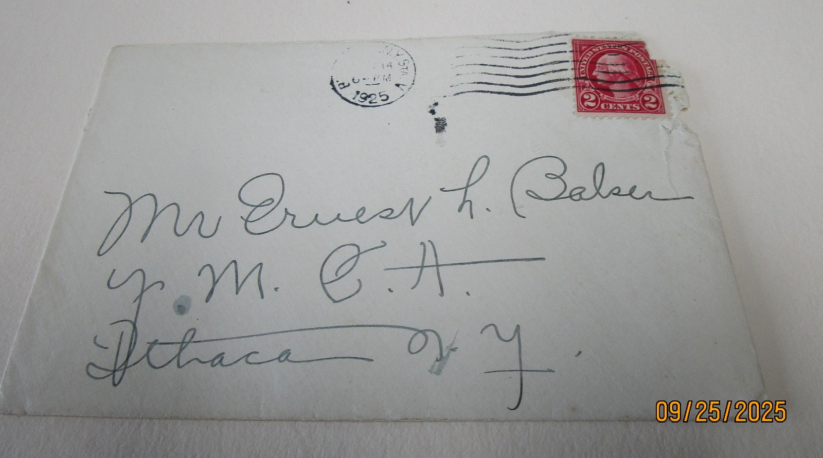 WASHINGTON 2 CENT STAMP ENVELOPE POSTMARKED 1925 AUG 11 STAMP EPHEMERA