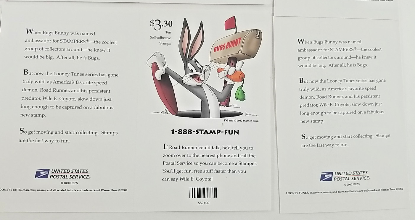Lot of 60 Stamps – 5 Booklets Single Pages & Singles Bugs Bunny Set Looney Tunes