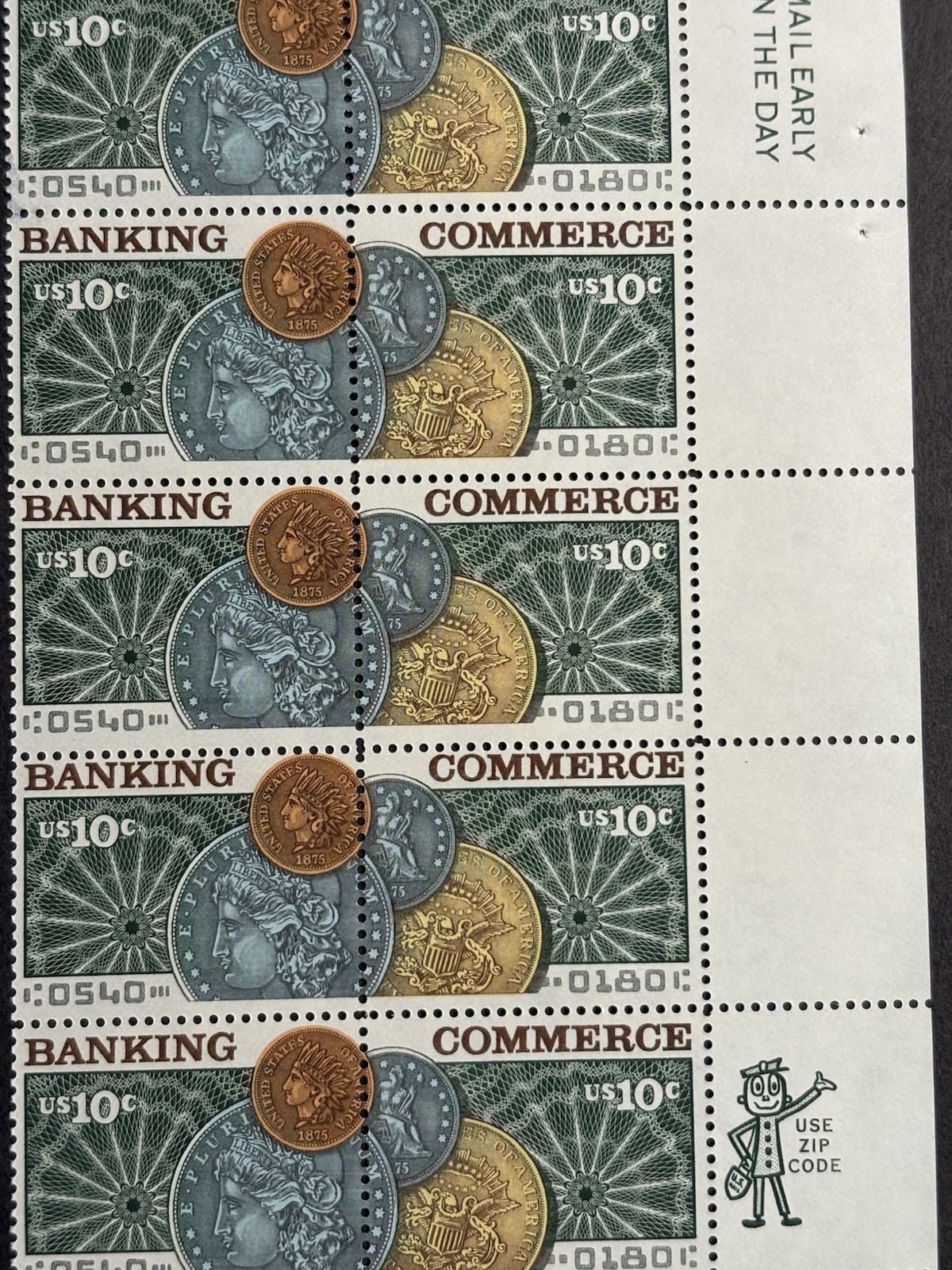 1975 US Scott #1578, 10c Banking & Commerce: Gold Piece Stamps, MNH Block of 16