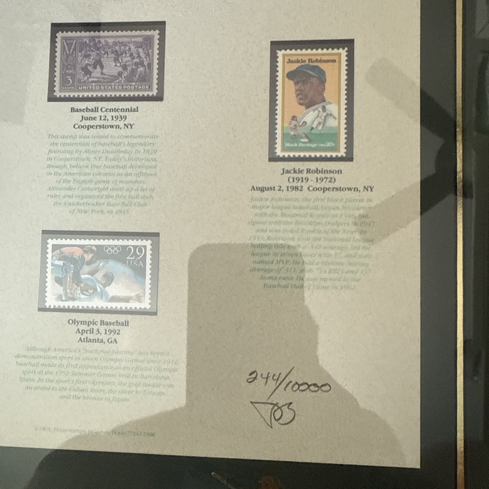 Framed The National Pastime Baseball Stamps set of 7 stamps limited ed 244/10000